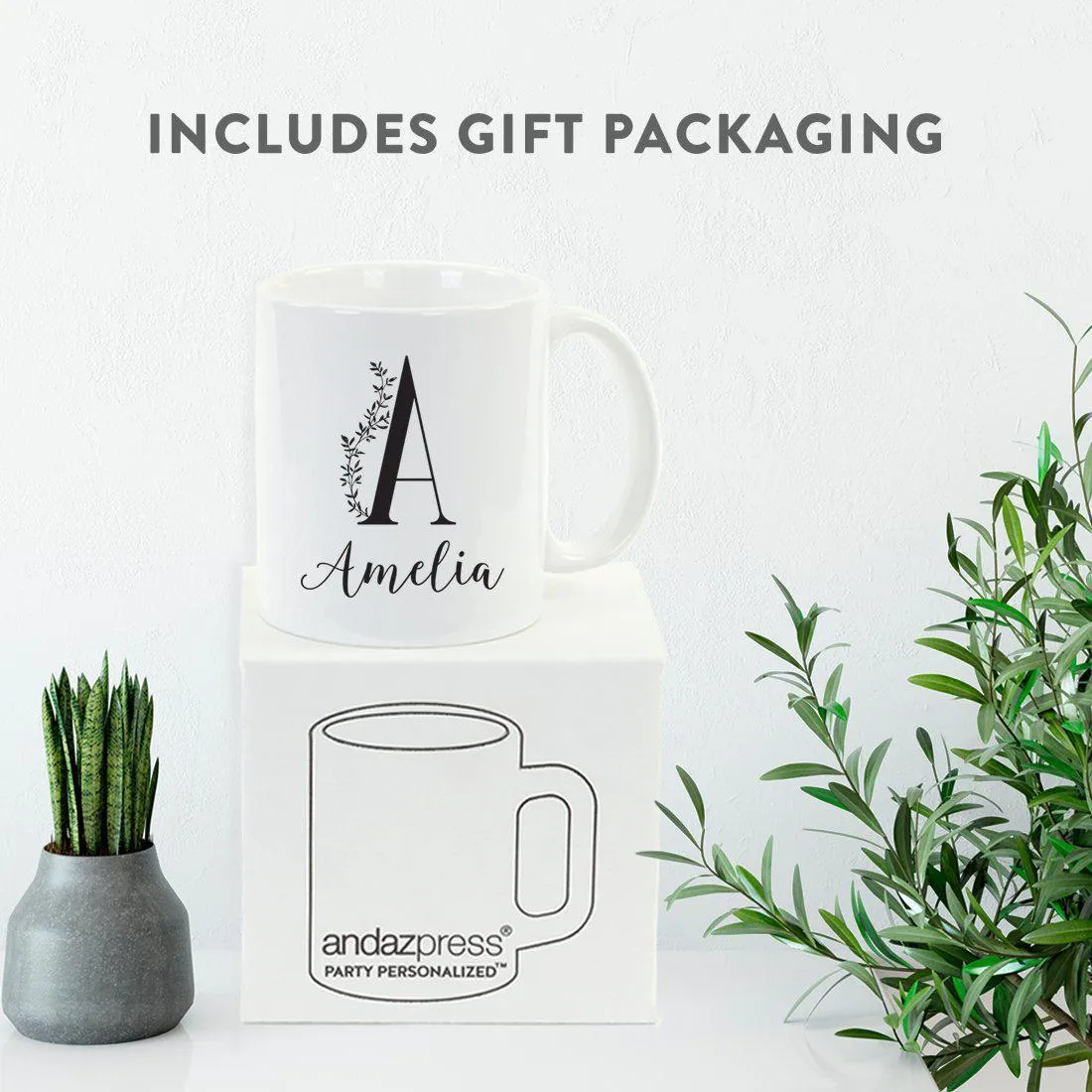 Andaz Press 11oz Personalized Elegant Black Monogram Coffee Mug