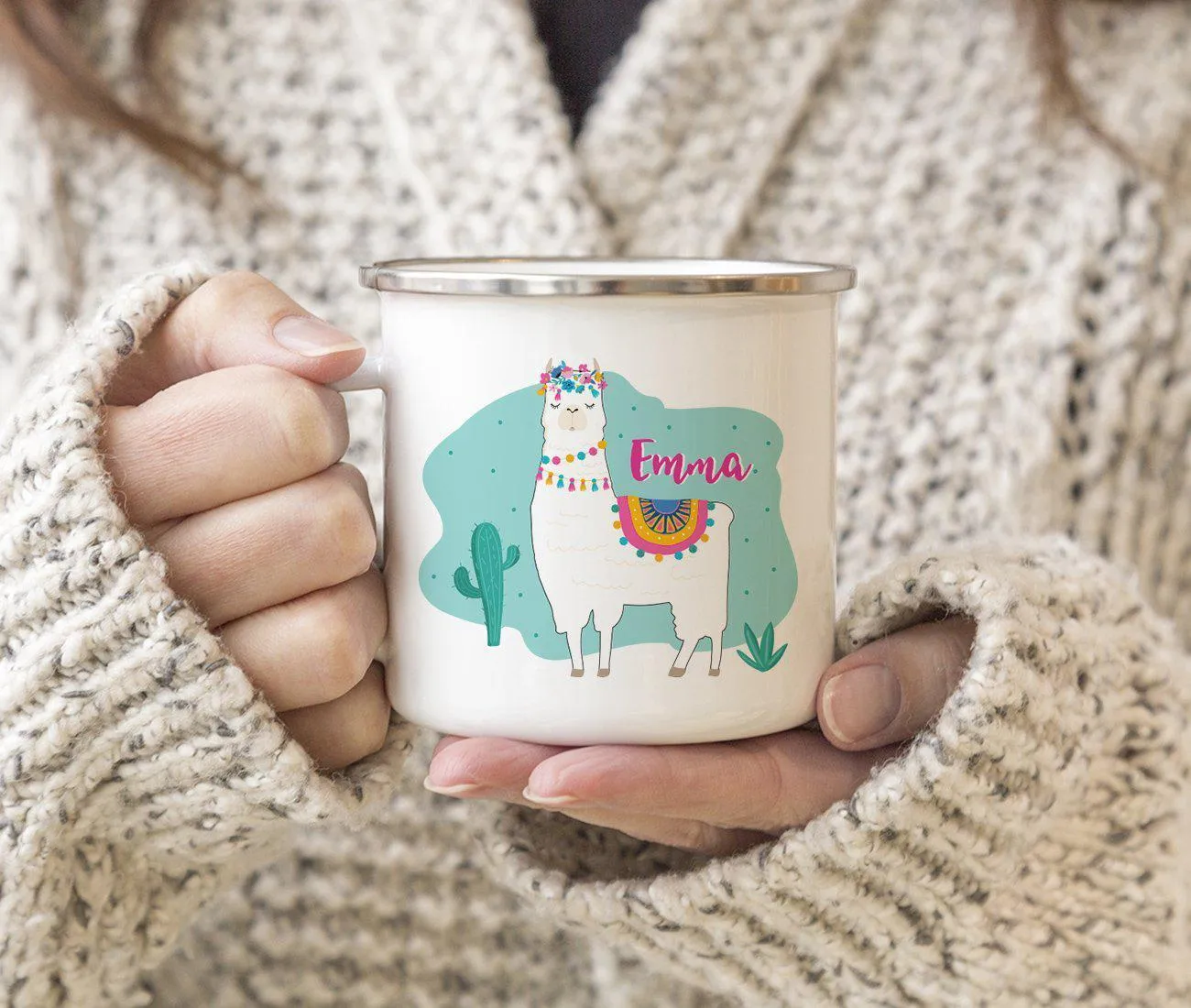 Andaz Press Personalized 11oz Llama and Cactus Baby Shower Party Campfire Metal Coffee Mug