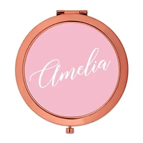 Andaz Press Personalized Blush Pink Monogram Rose Gold Compact Mirror, Bridesmaid Custom