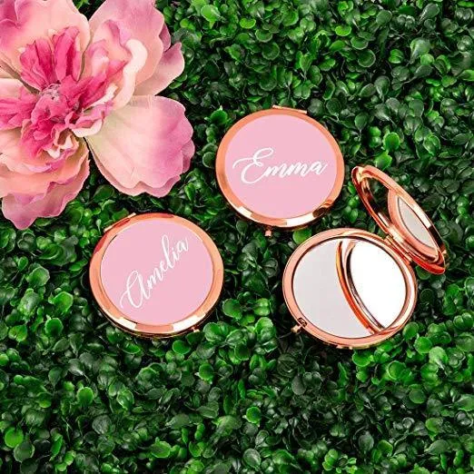 Andaz Press Personalized Blush Pink Monogram Rose Gold Compact Mirror, Bridesmaid Custom