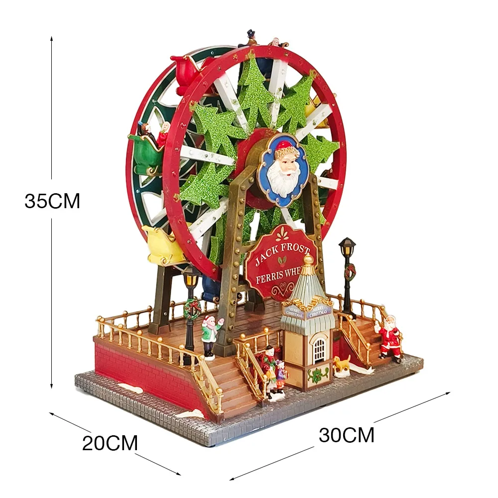 Animated Christmas Village Rotating Ferris Wheel Colorful Lights Musical