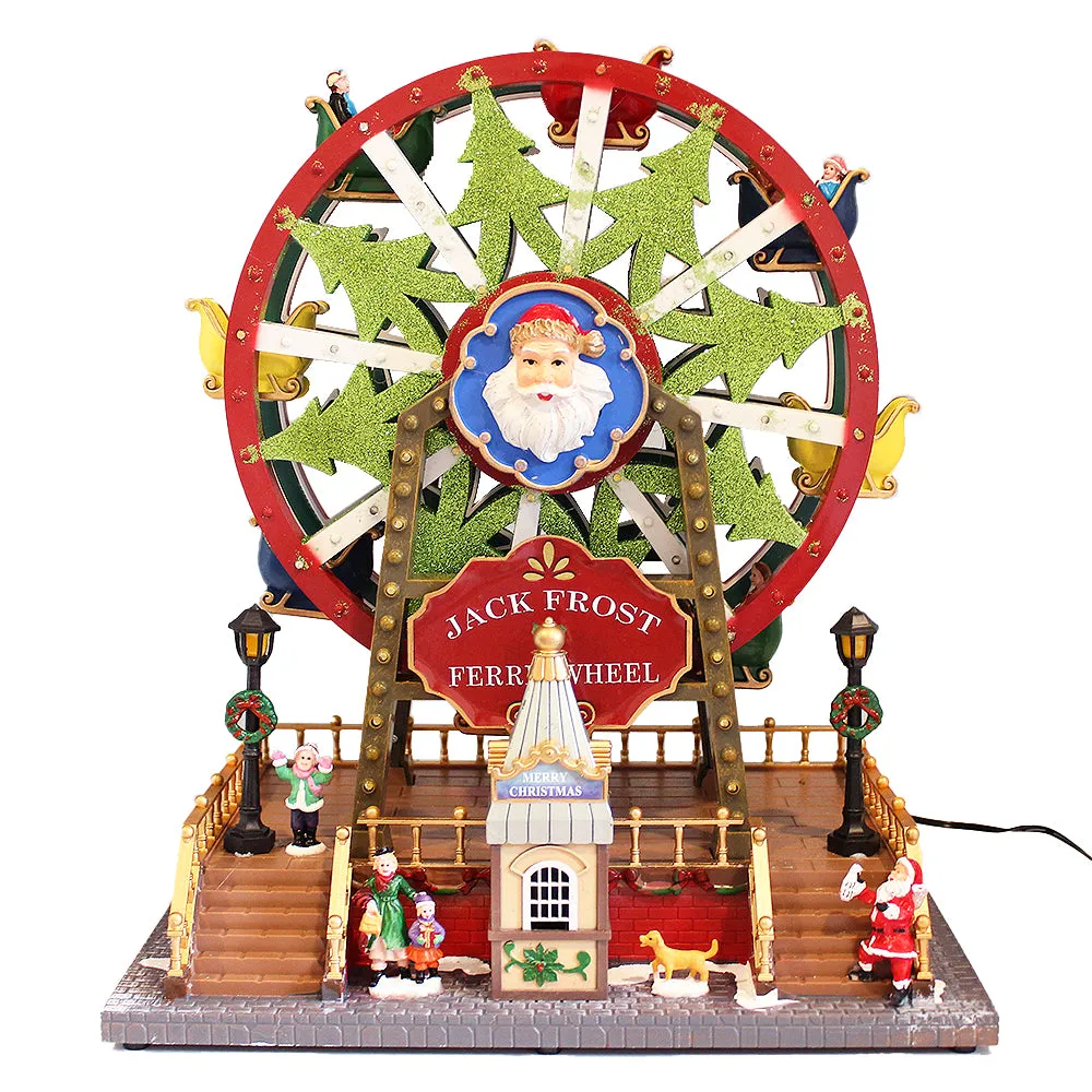 Animated Christmas Village Rotating Ferris Wheel Colorful Lights Musical