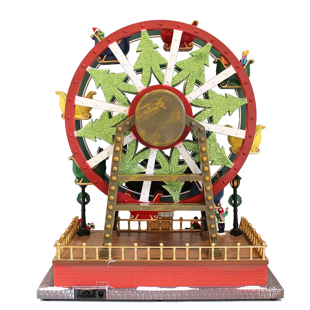 Animated Christmas Village Rotating Ferris Wheel Colorful Lights Musical