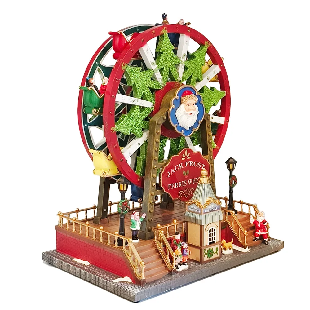 Animated Christmas Village Rotating Ferris Wheel Colorful Lights Musical