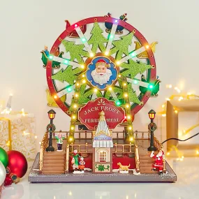 Animated Christmas Village Rotating Ferris Wheel Colorful Lights Musical