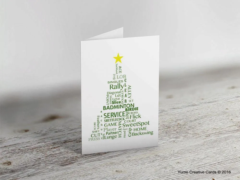 Badminton Text Tree Christmas Greeting Card