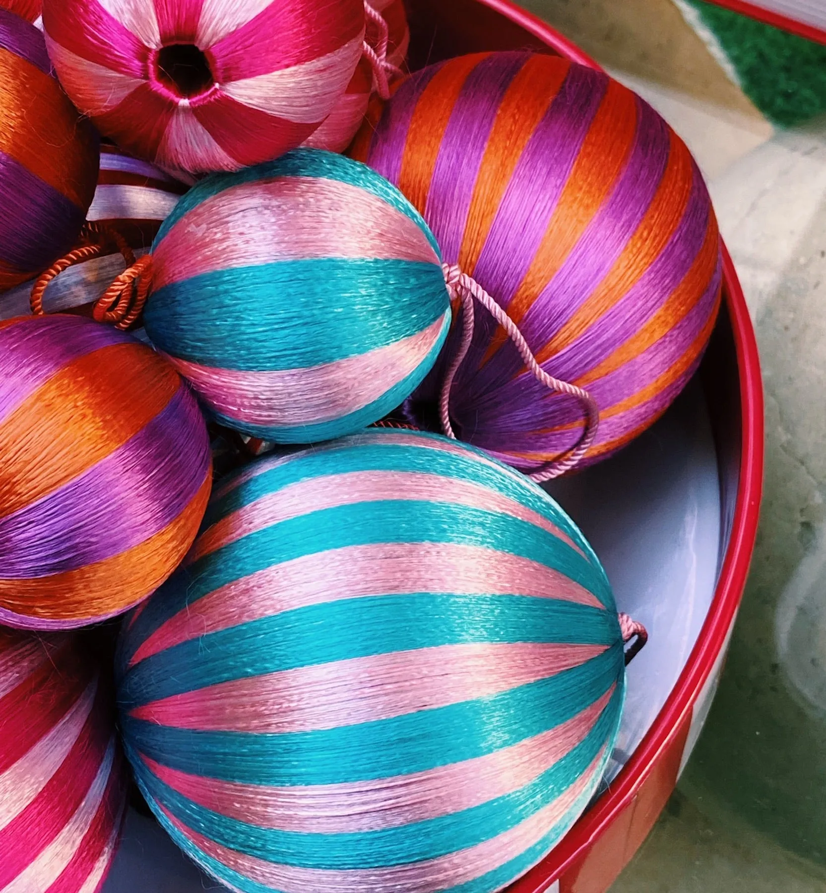 Big Corded Turquoise and Pink Ornament