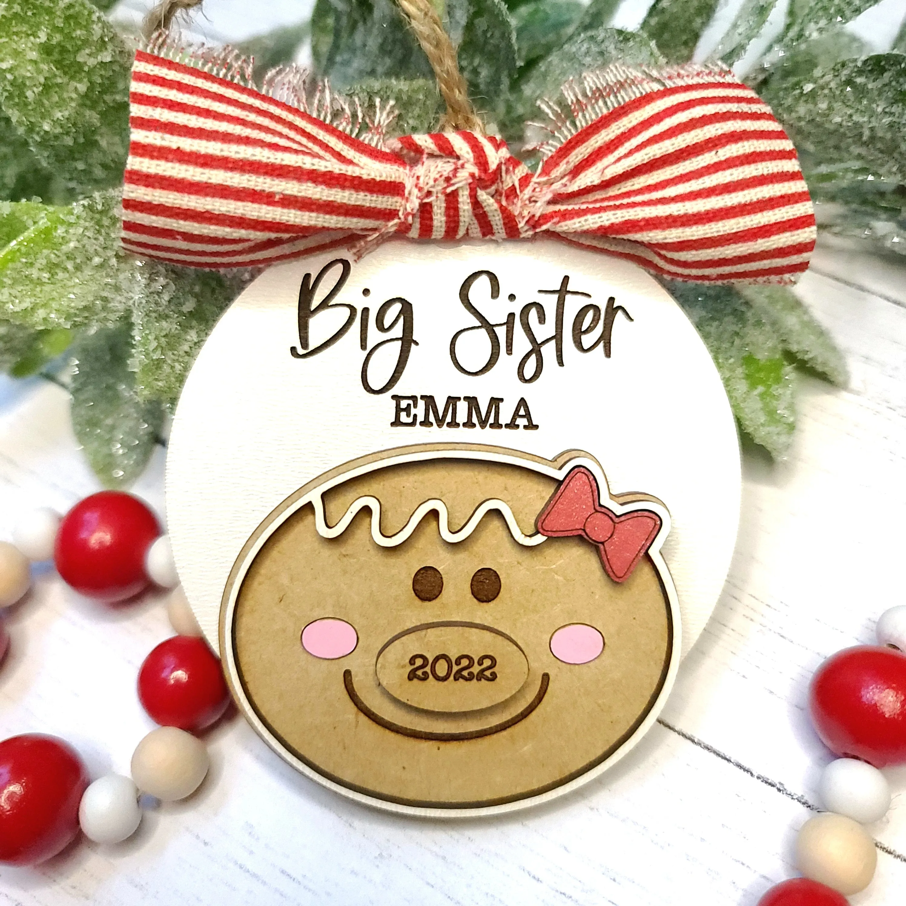 Big Sister / Big Brother Christmas Gingerbread Ornament | Personalized Laser Cut Wood Ornament