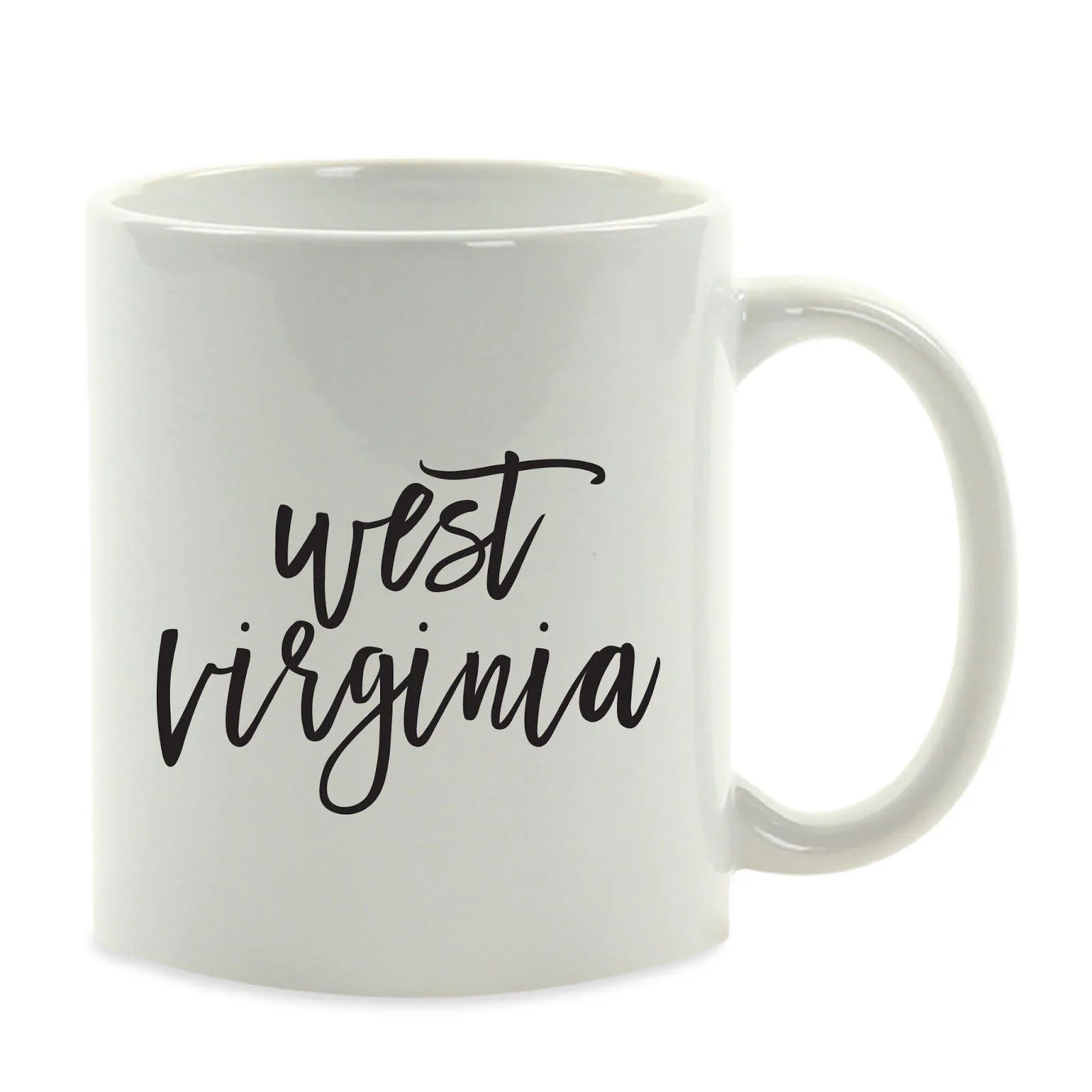 Black Calligraphy US State Ceramic Coffee Mug