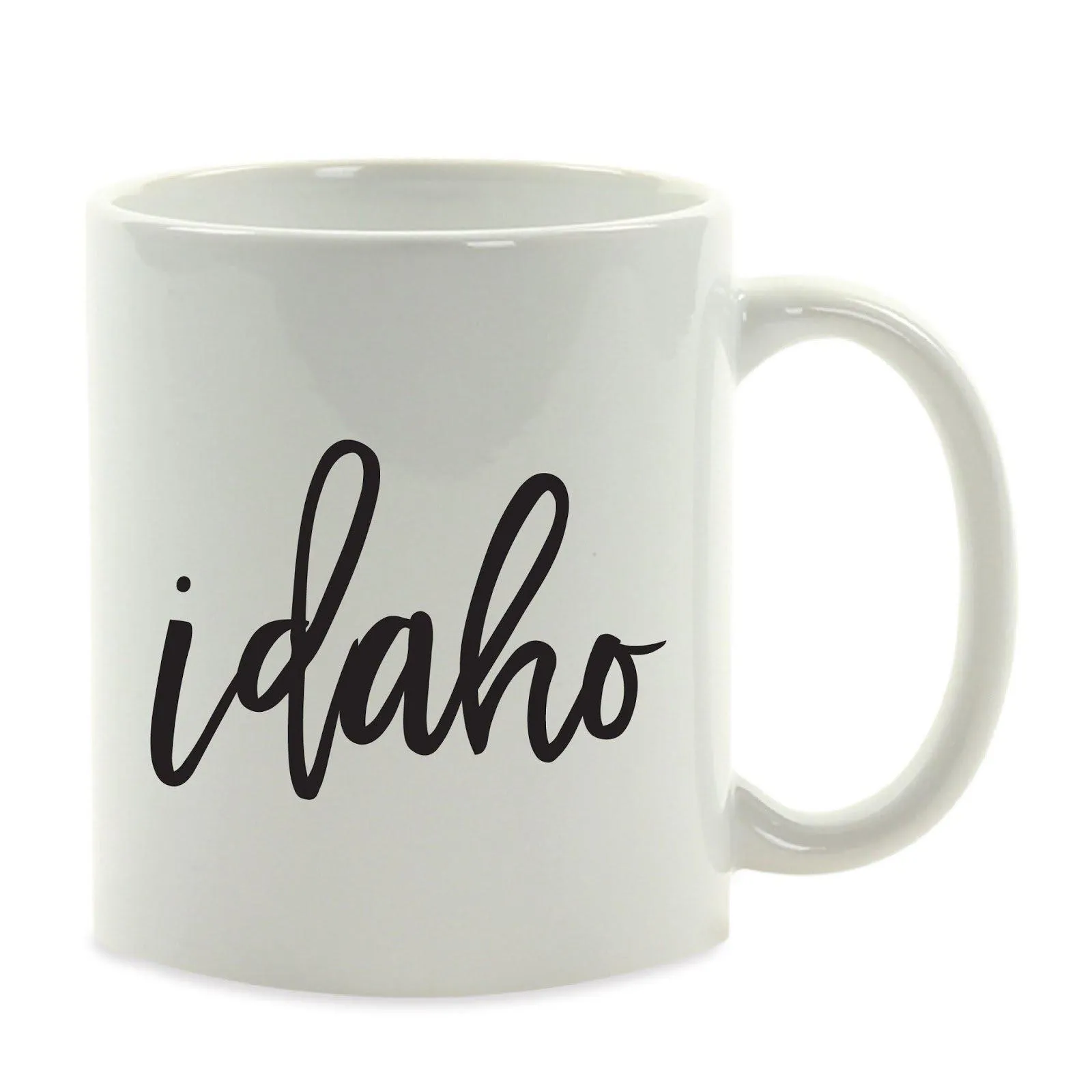 Black Calligraphy US State Ceramic Coffee Mug