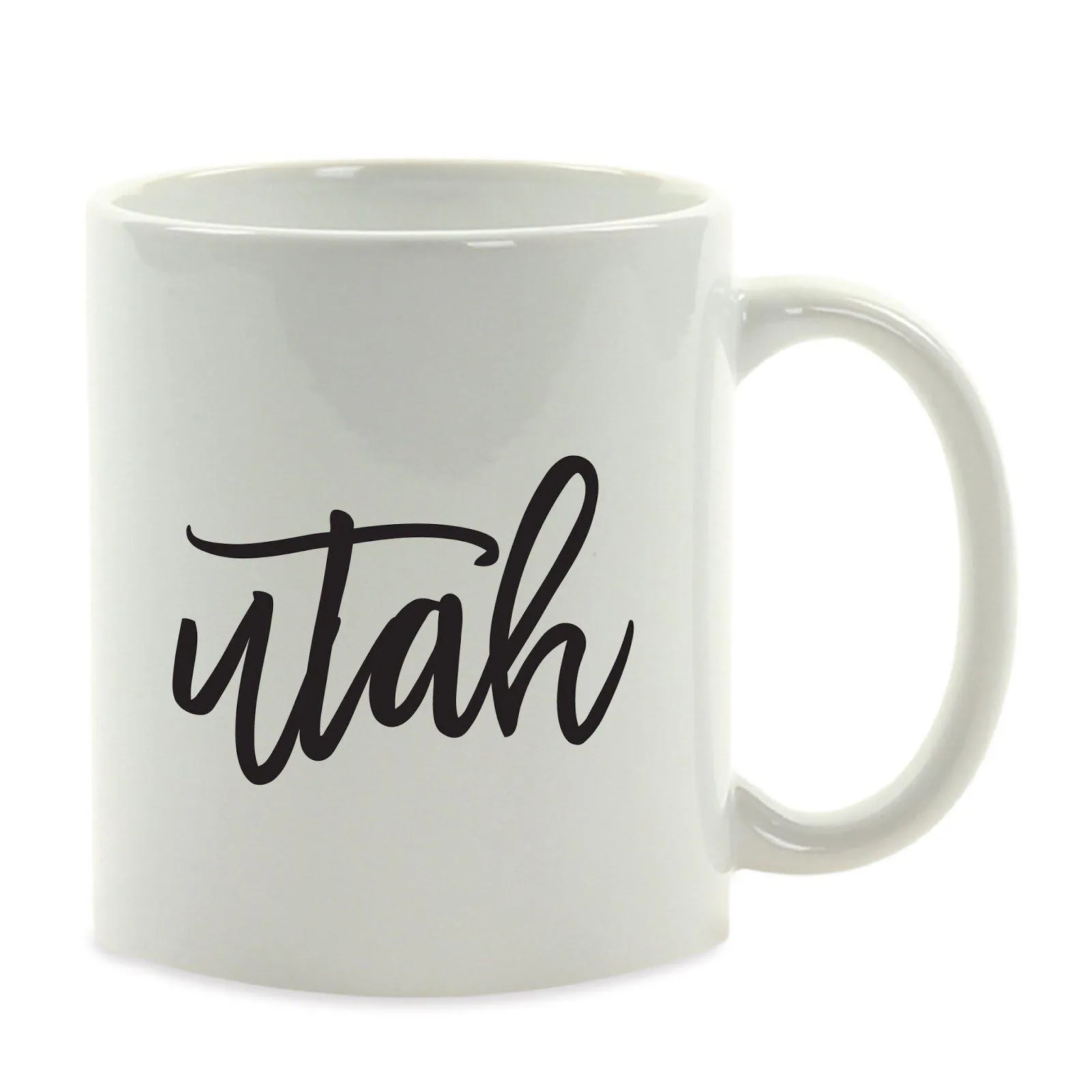 Black Calligraphy US State Ceramic Coffee Mug