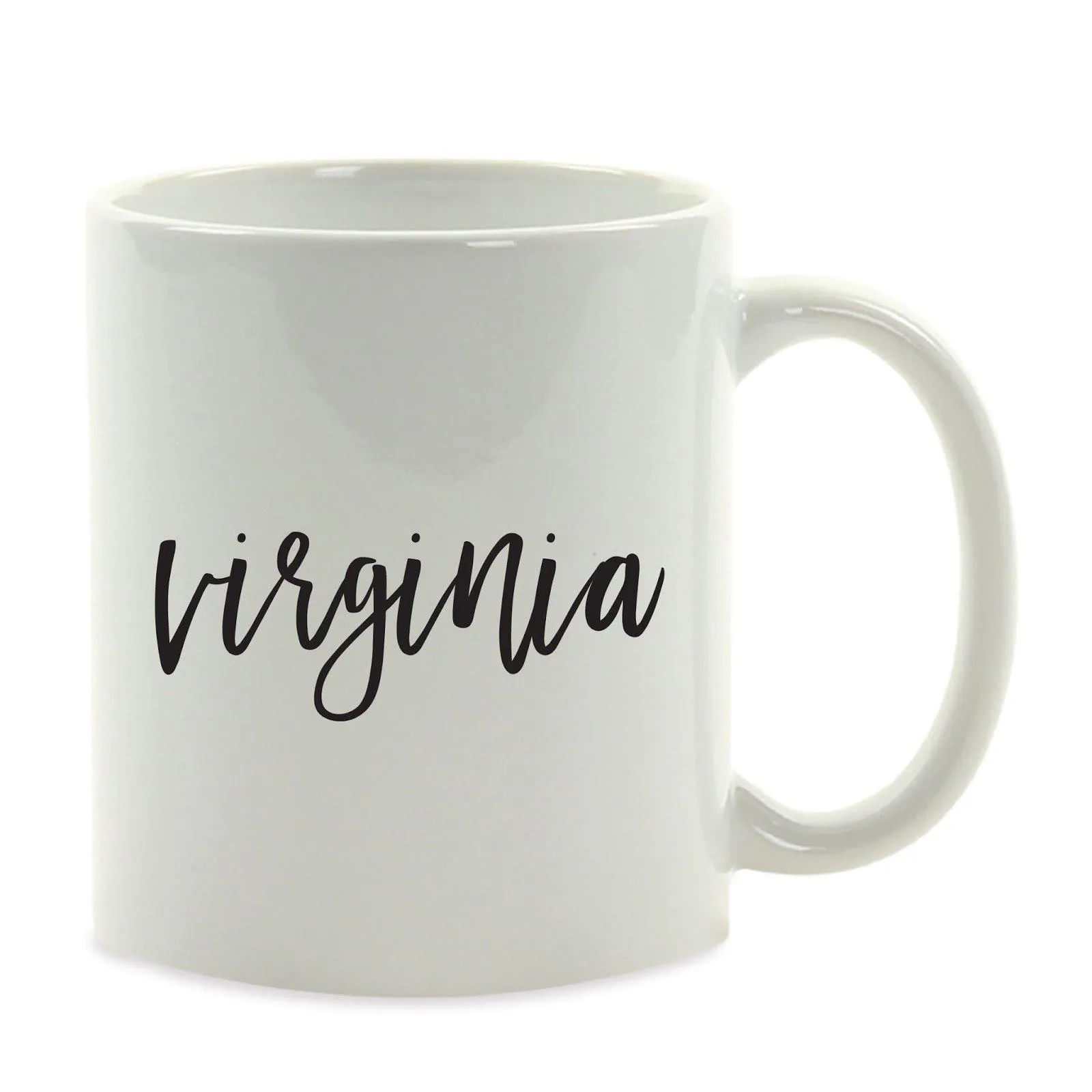 Black Calligraphy US State Ceramic Coffee Mug