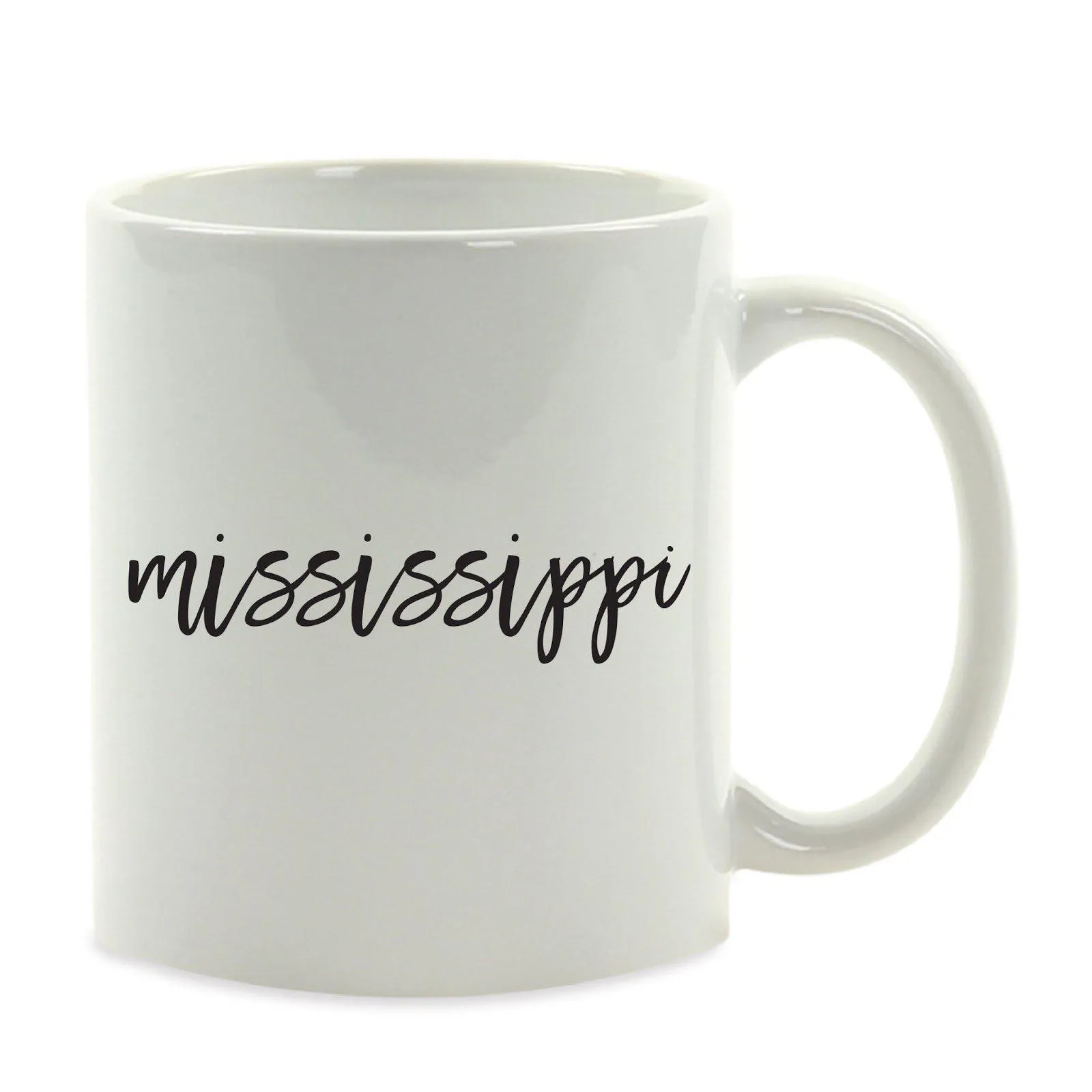 Black Calligraphy US State Ceramic Coffee Mug