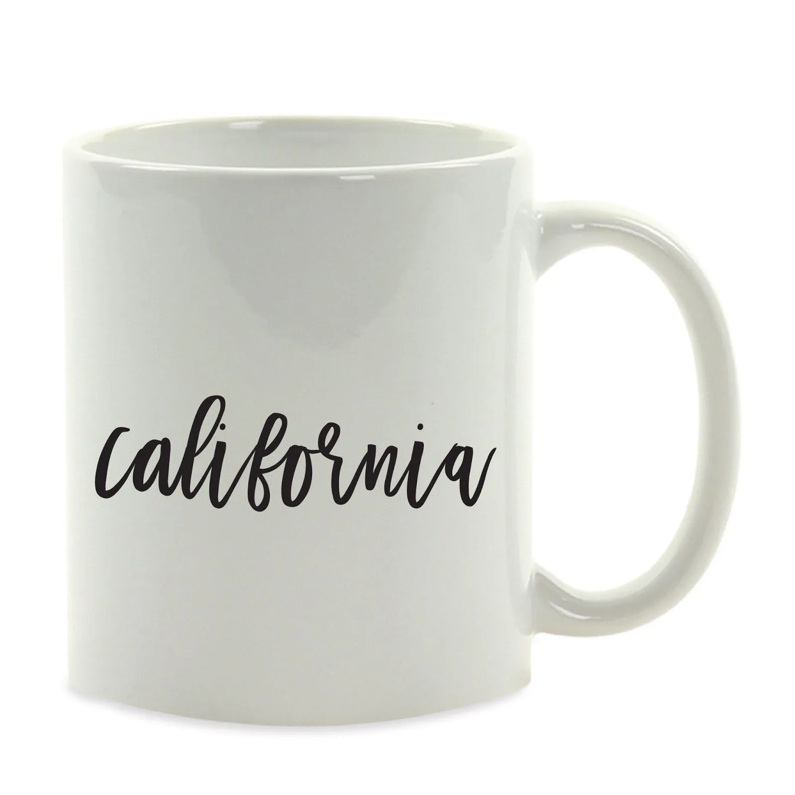 Black Calligraphy US State Ceramic Coffee Mug