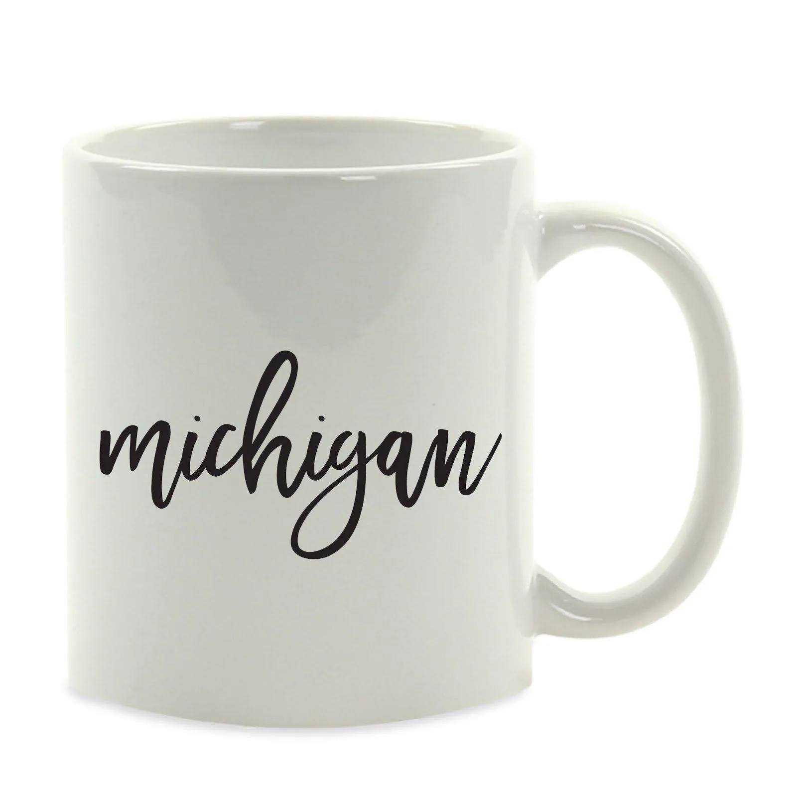 Black Calligraphy US State Ceramic Coffee Mug