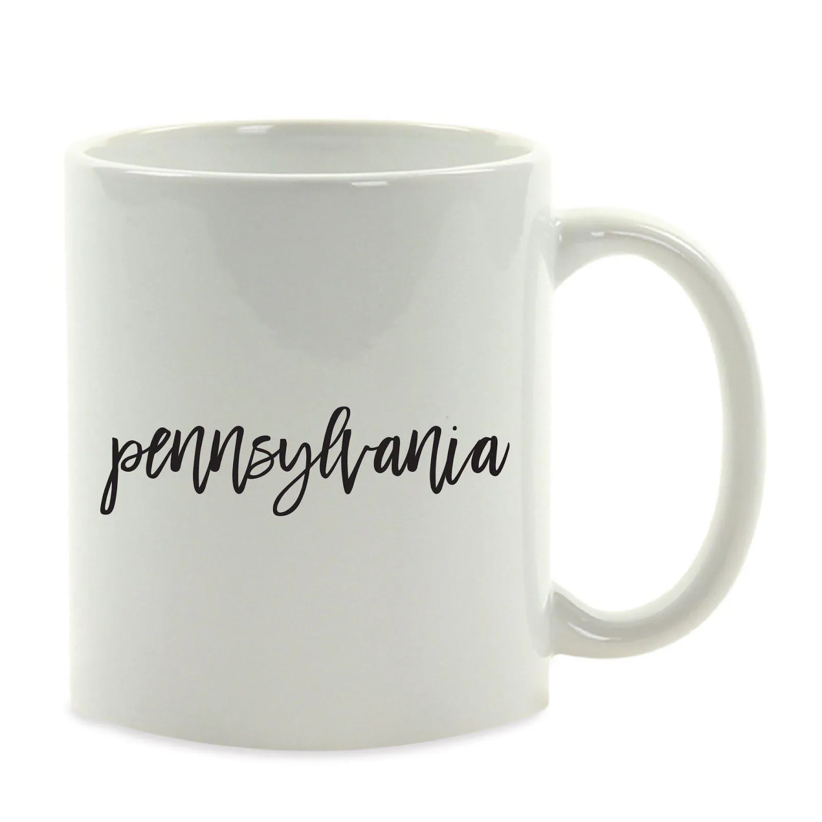 Black Calligraphy US State Ceramic Coffee Mug