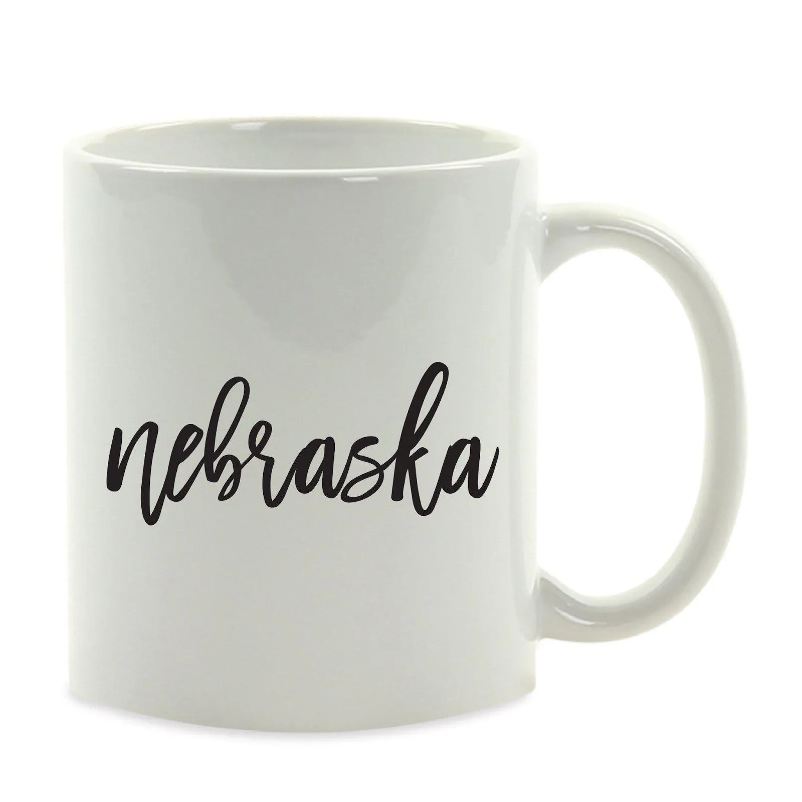 Black Calligraphy US State Ceramic Coffee Mug