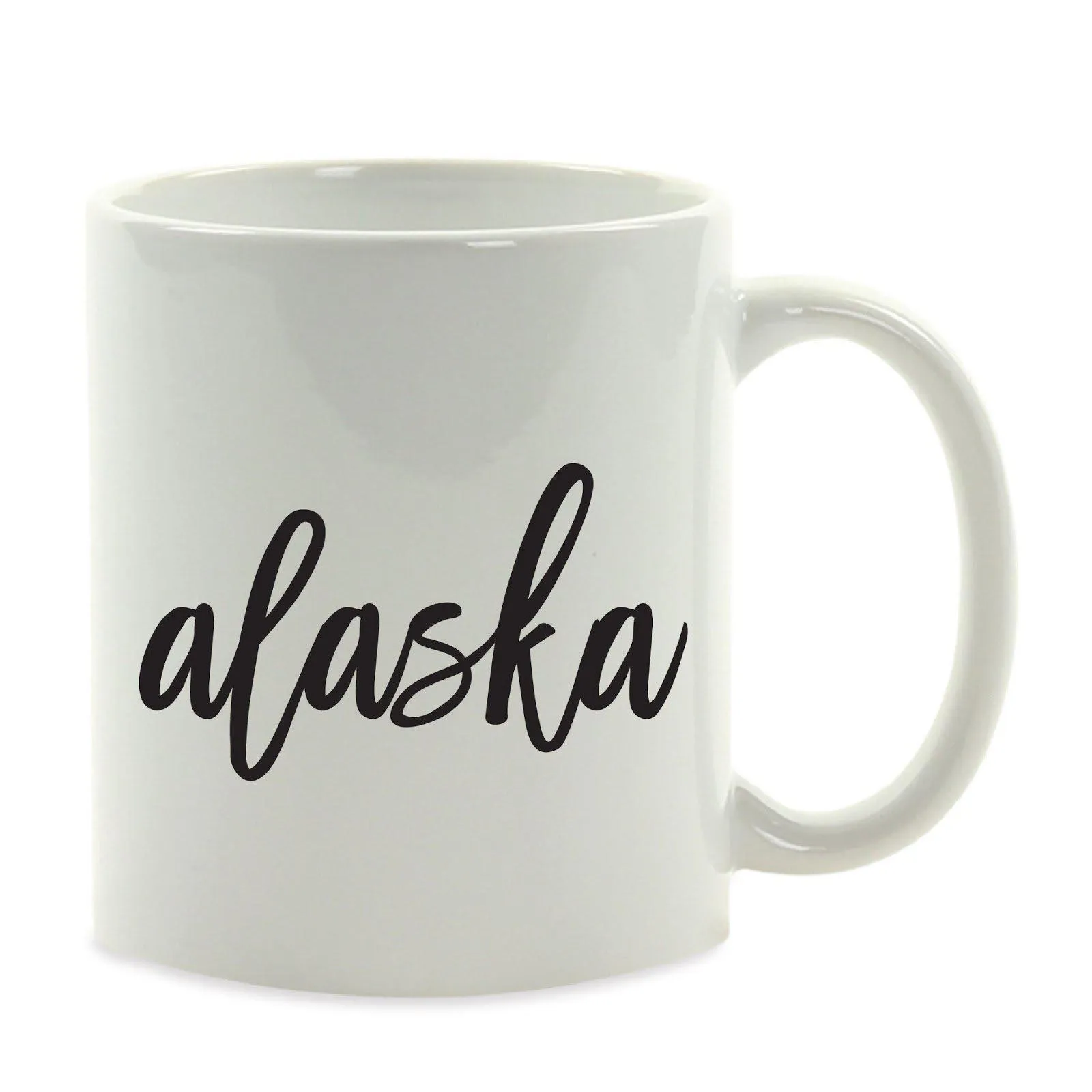 Black Calligraphy US State Ceramic Coffee Mug