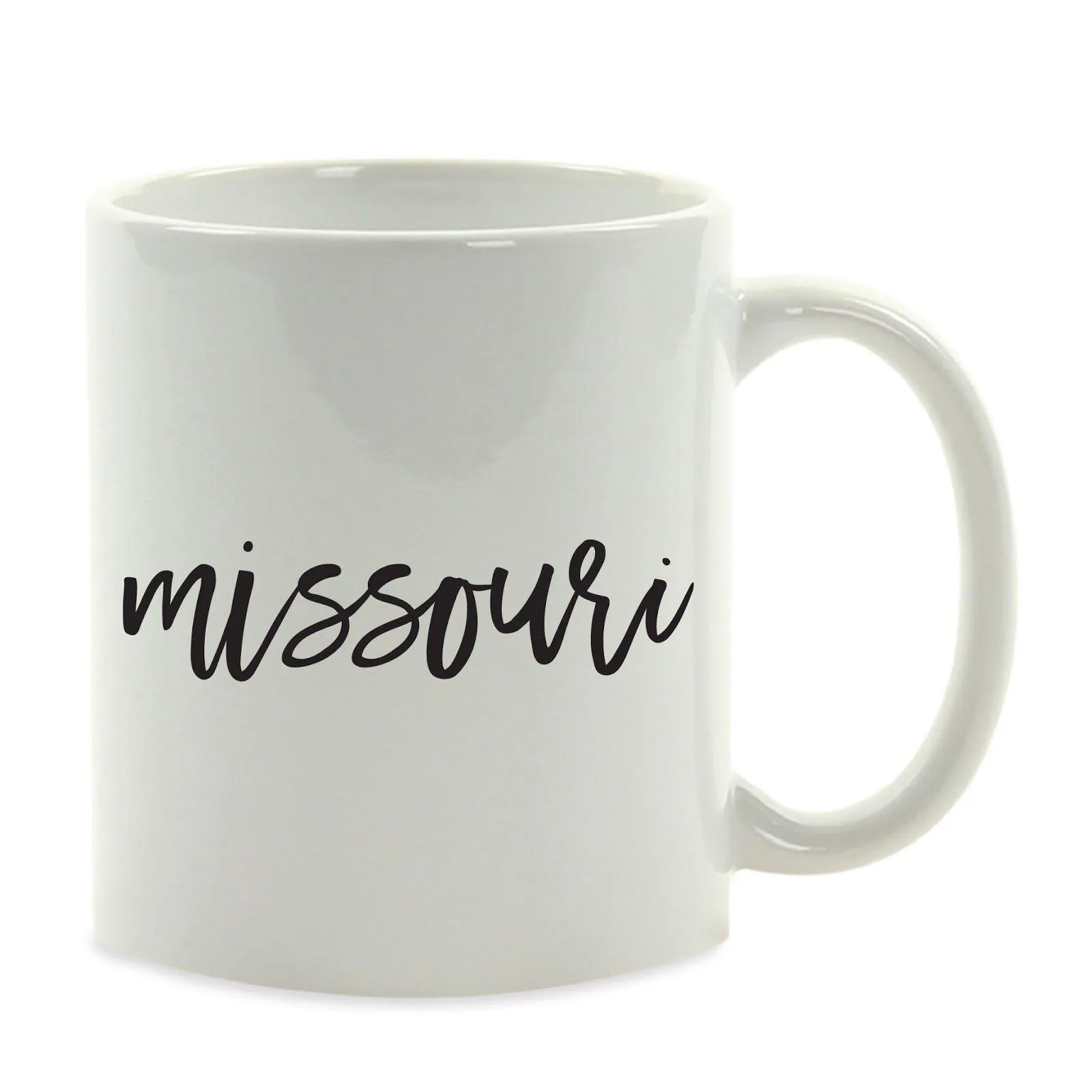 Black Calligraphy US State Ceramic Coffee Mug