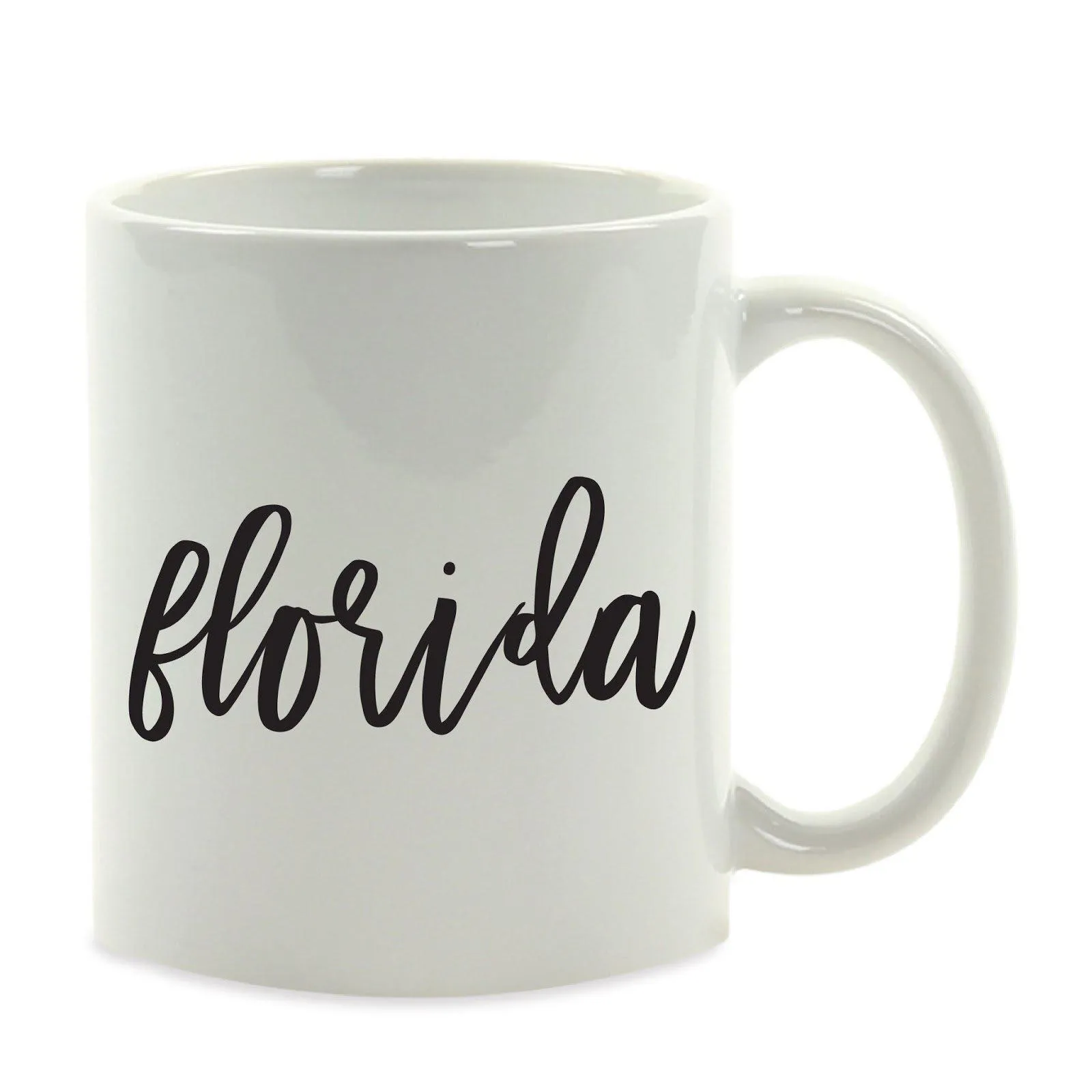 Black Calligraphy US State Ceramic Coffee Mug