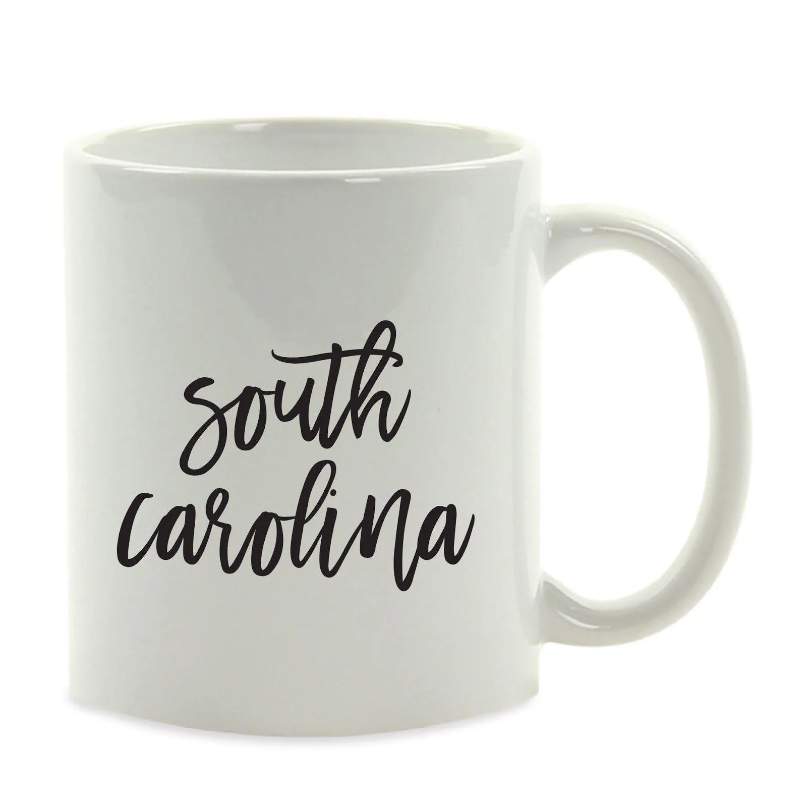 Black Calligraphy US State Ceramic Coffee Mug