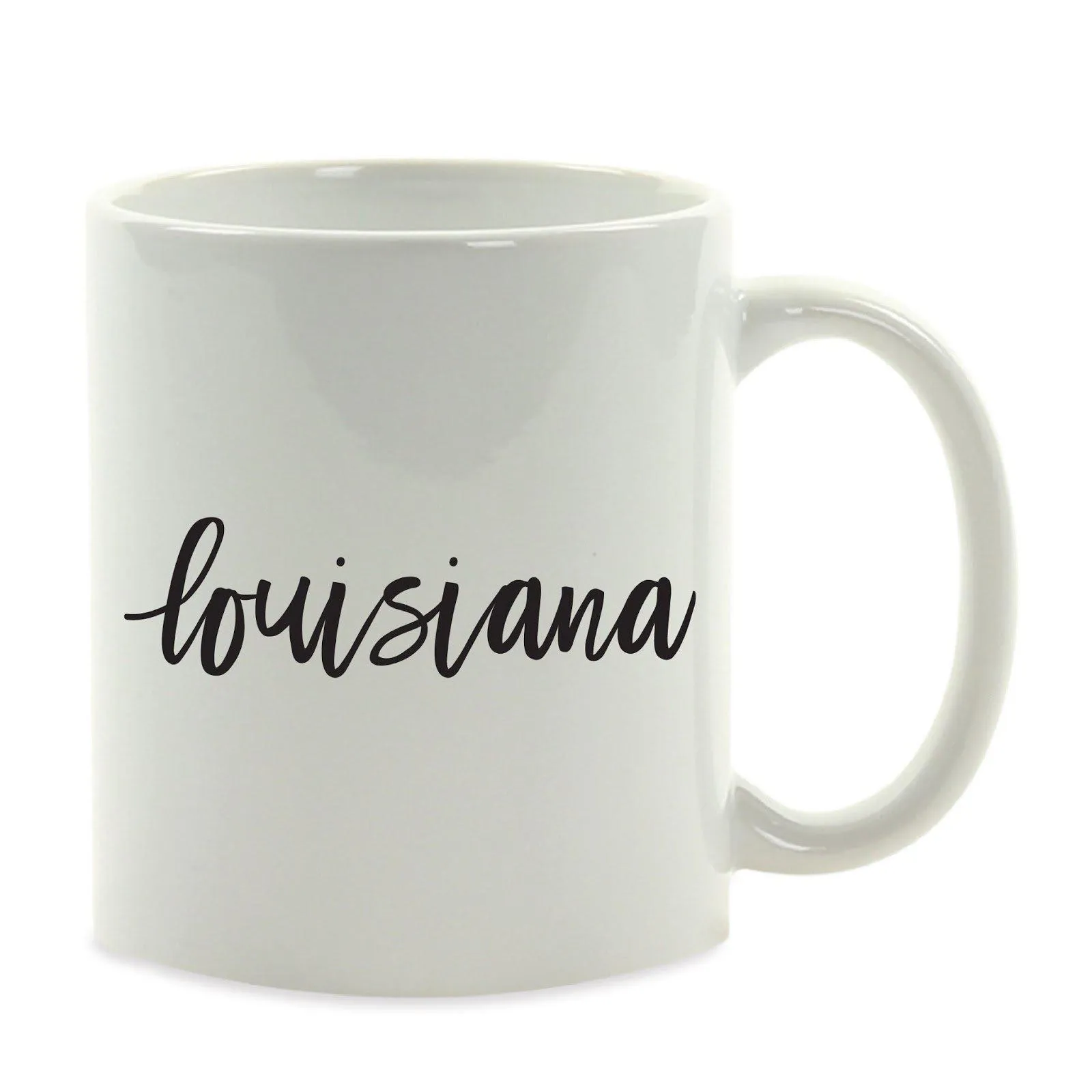 Black Calligraphy US State Ceramic Coffee Mug