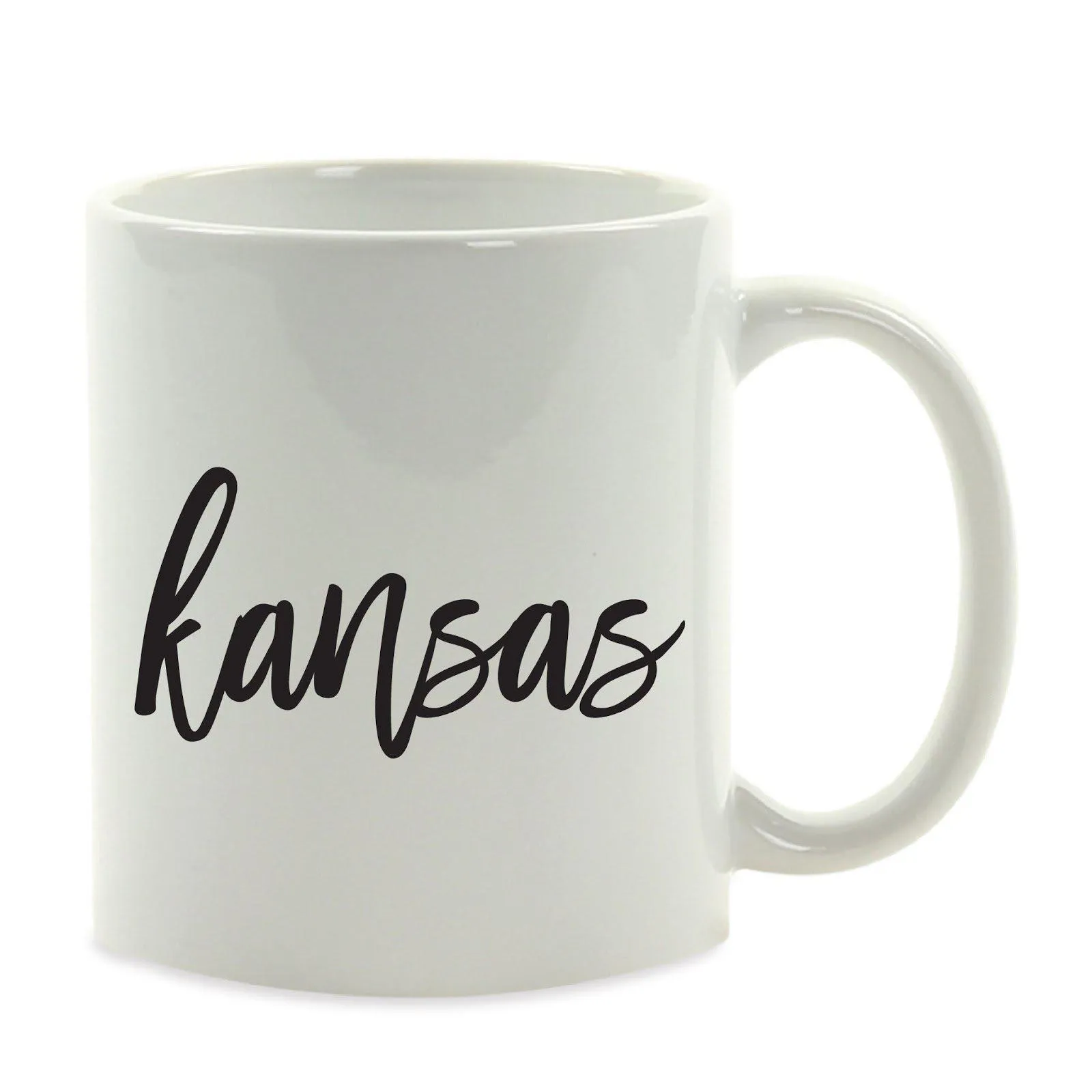 Black Calligraphy US State Ceramic Coffee Mug