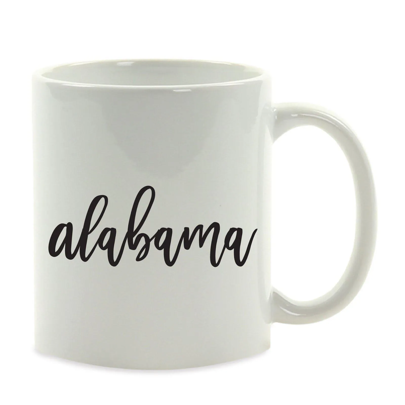 Black Calligraphy US State Ceramic Coffee Mug