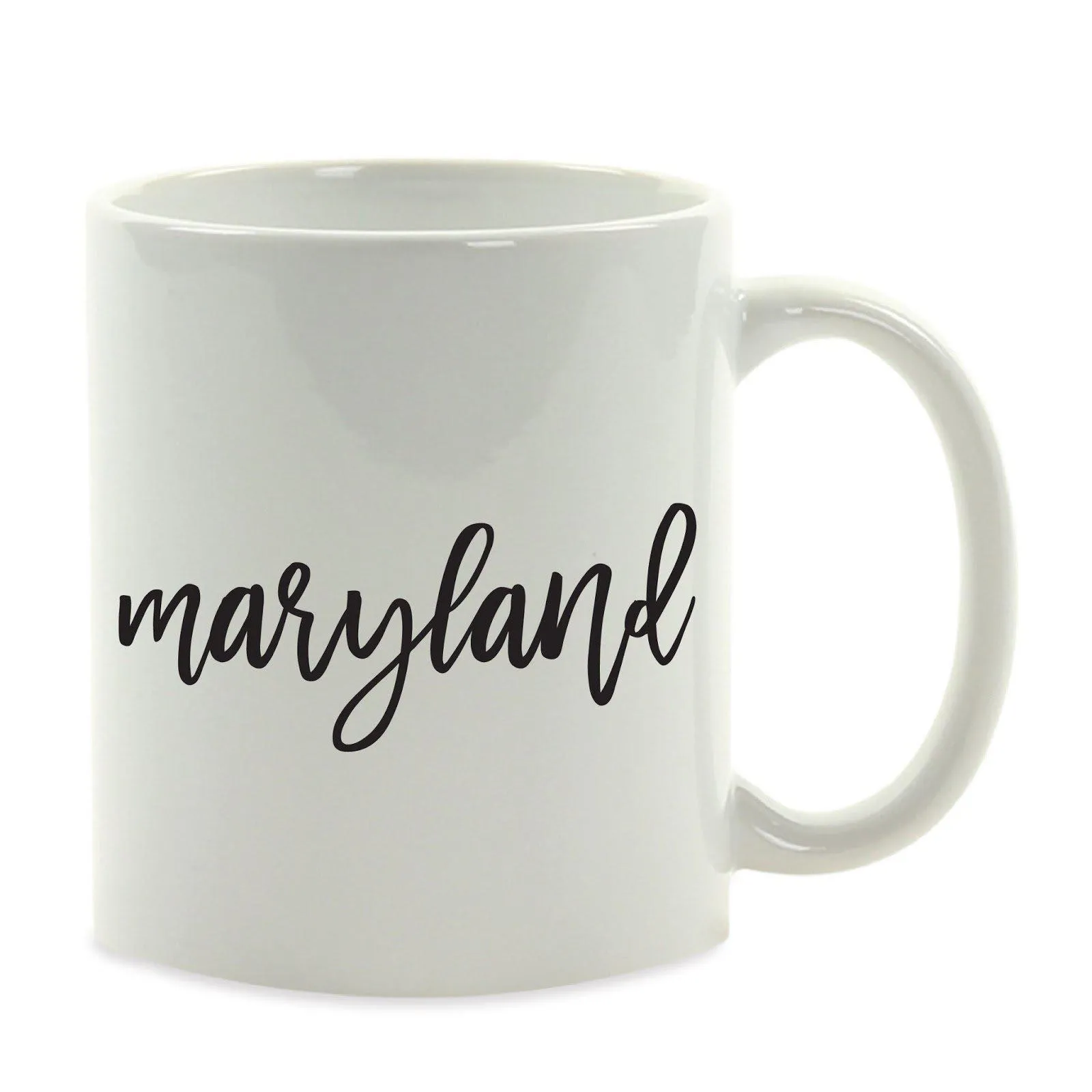 Black Calligraphy US State Ceramic Coffee Mug