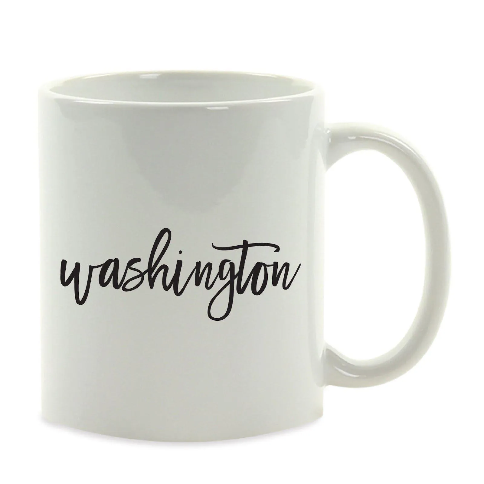 Black Calligraphy US State Ceramic Coffee Mug