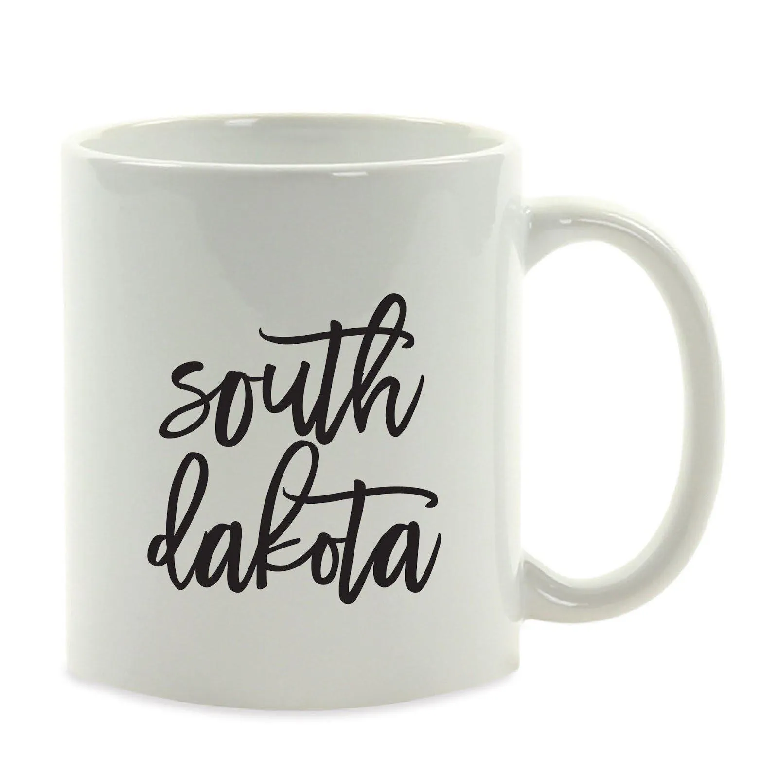 Black Calligraphy US State Ceramic Coffee Mug