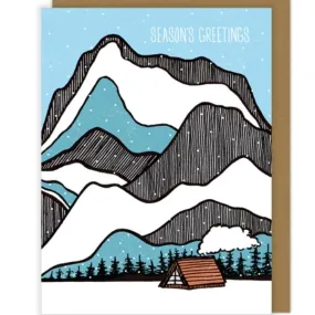 Cabin at the Base Season's Greetings Card - Blue