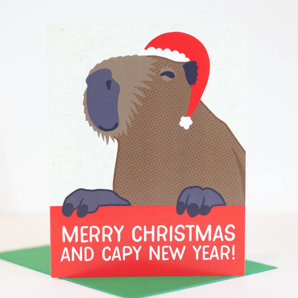 Capybara Christmas card, capybara pun Christmas card, cute Christmas card, all ages Christmas card