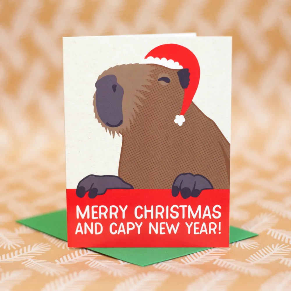 Capybara Christmas card, capybara pun Christmas card, cute Christmas card, all ages Christmas card