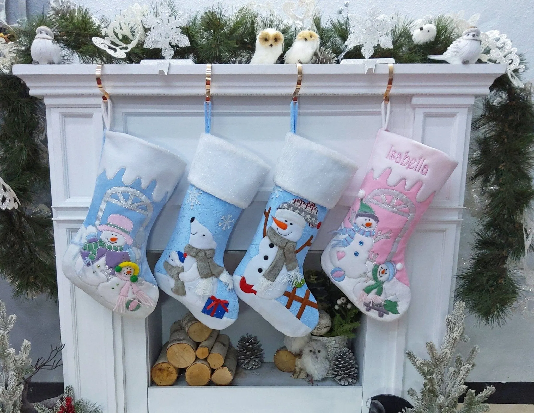 Children's Large Christmas Snowman Personalized stocking with Melting Ice Cuff