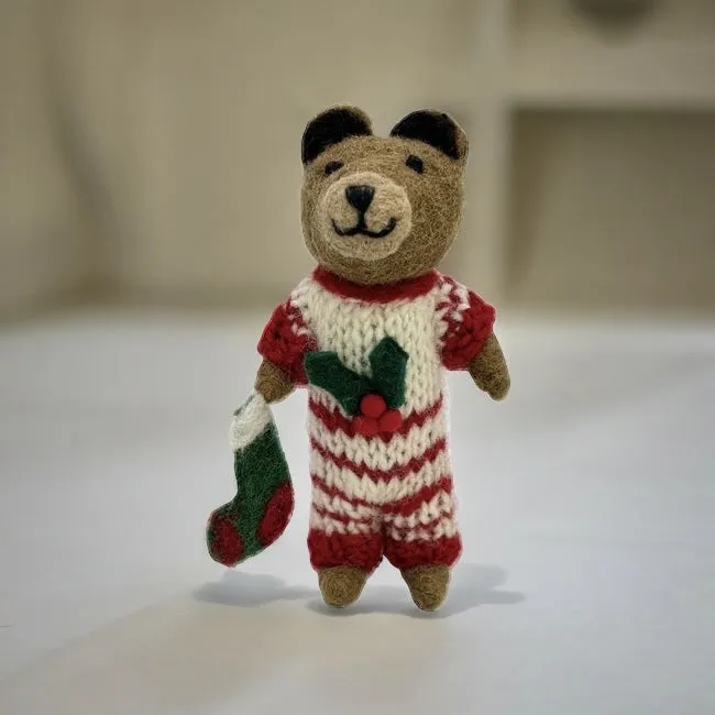 Christmas Bear Wearing a Onesie Christmas Tree Hanging Ornament