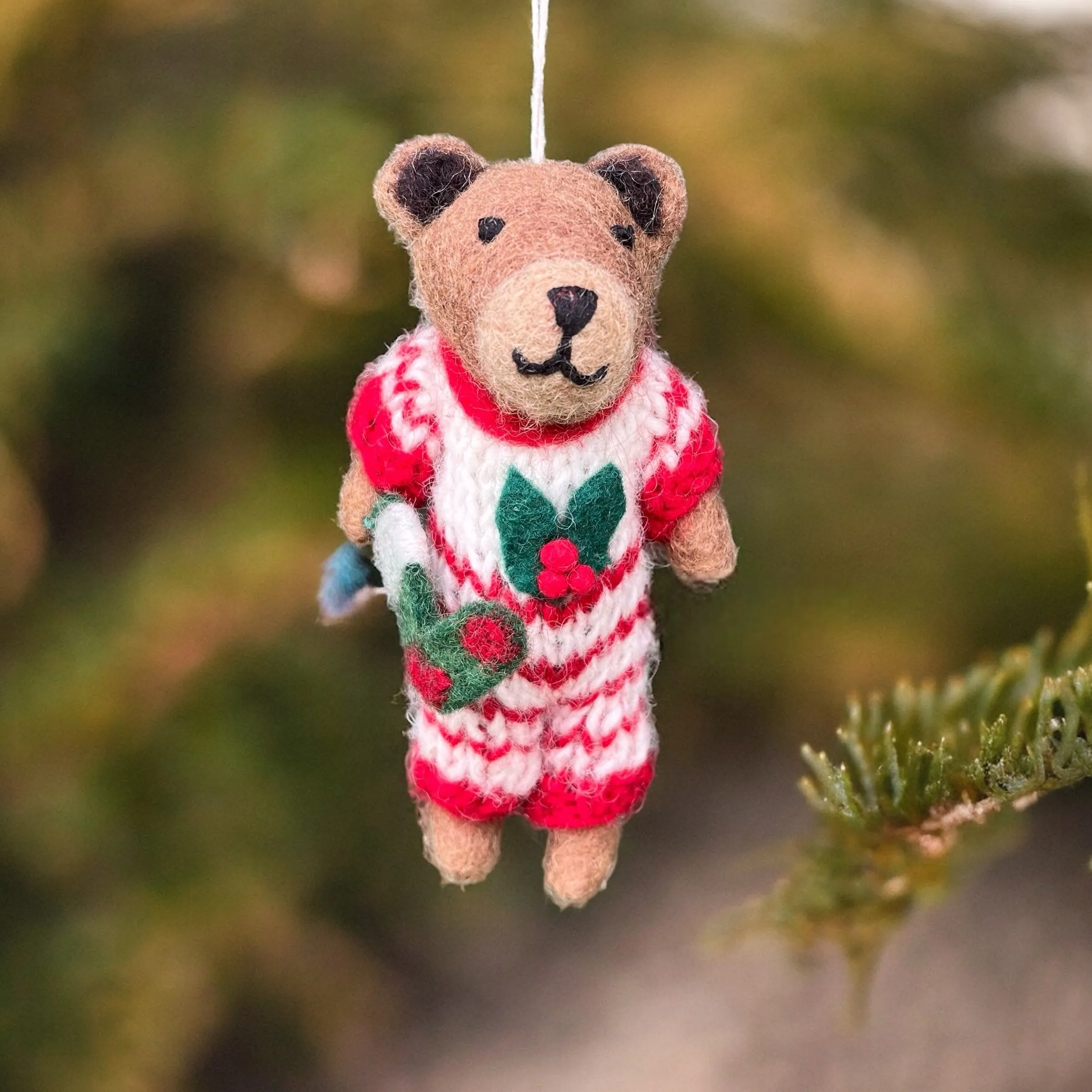 Christmas Bear Wearing a Onesie Christmas Tree Hanging Ornament