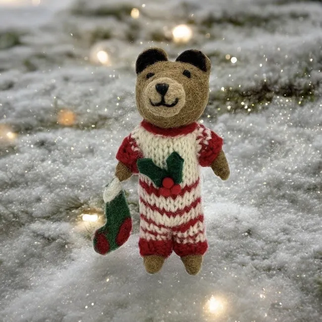 Christmas Bear Wearing a Onesie Christmas Tree Hanging Ornament