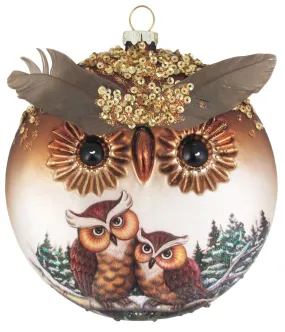 Christmas By Krebs Blown Glass  Collectible Tree Ornaments  (4.75" Owl Disc)