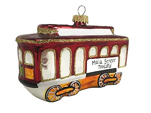 Christmas By Krebs Blown Glass  Collectible Tree Ornaments  (4.75" Trolley Car)