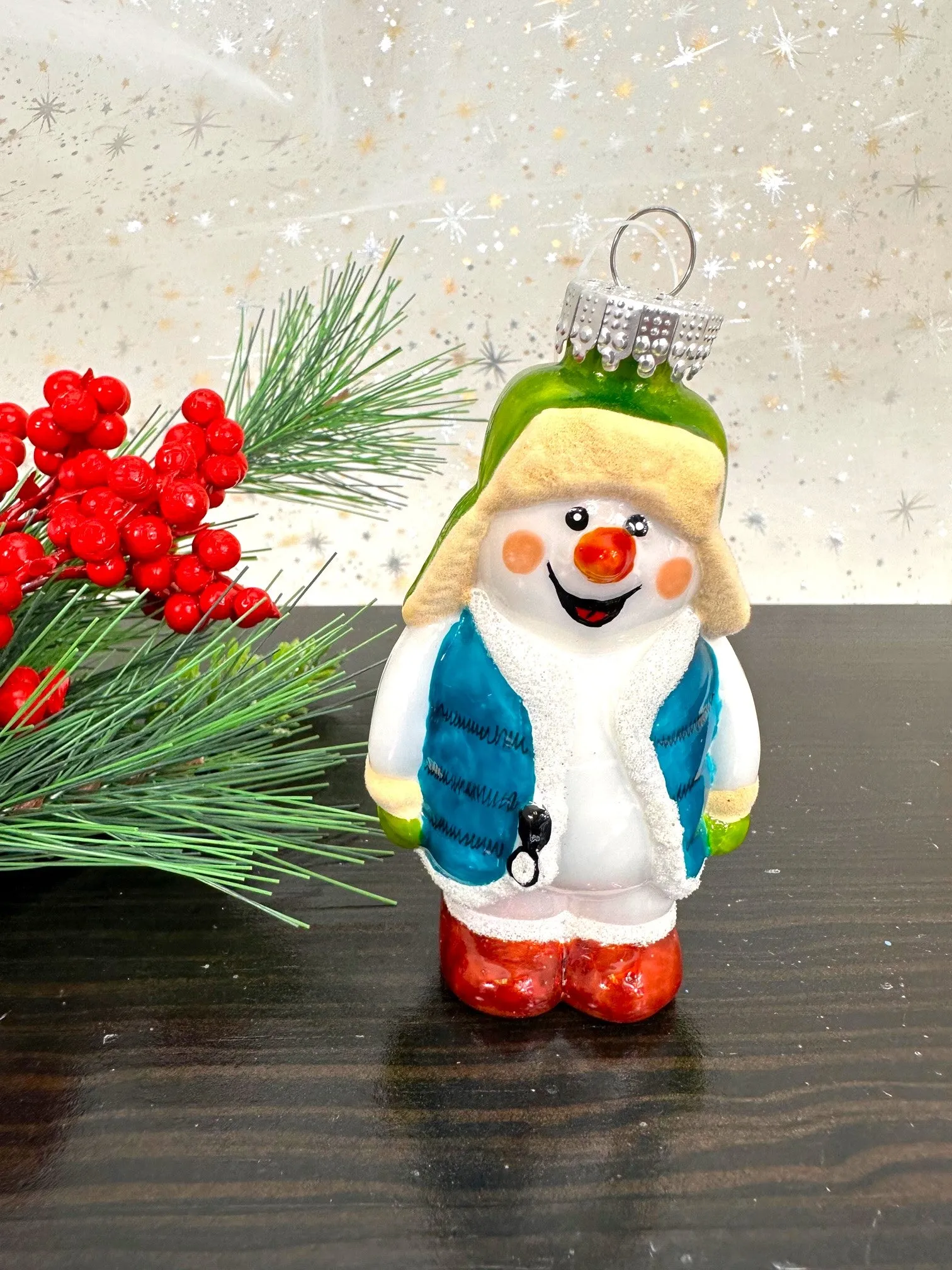 Christmas By Krebs Blown Glass  Collectible Tree Ornaments  (4" Snowman in Floppy Hat)