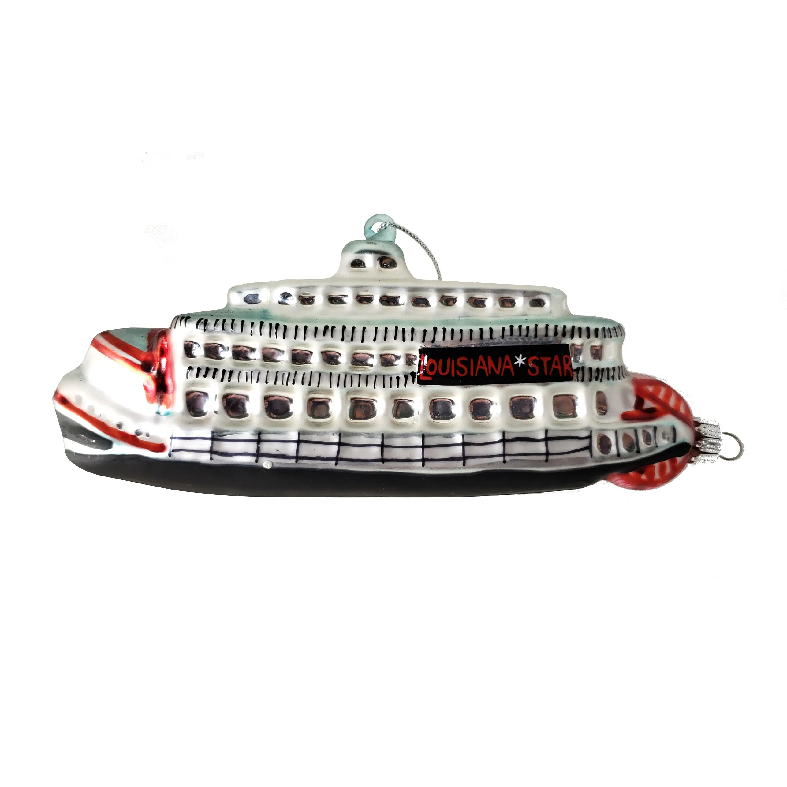 Christmas By Krebs Blown Glass  Collectible Tree Ornaments  (Blue Paddlewheel River Boat)