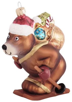 Christmas By Krebs Blown Glass  Collectible Tree Ornaments  (Skiing Bear)