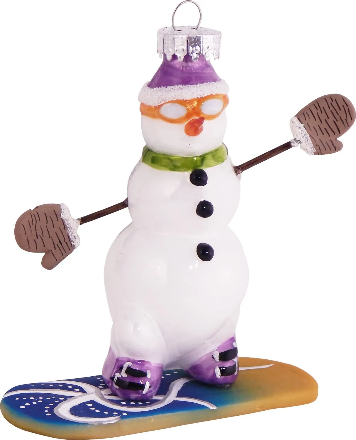 Christmas By Krebs Blown Glass  Collectible Tree Ornaments  (Snowboarding Snowman with Goggles)