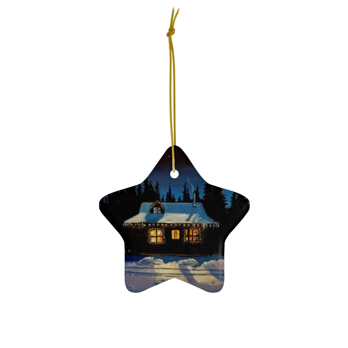 Christmas Cabin Ceramic Ornament, 4 Shapes