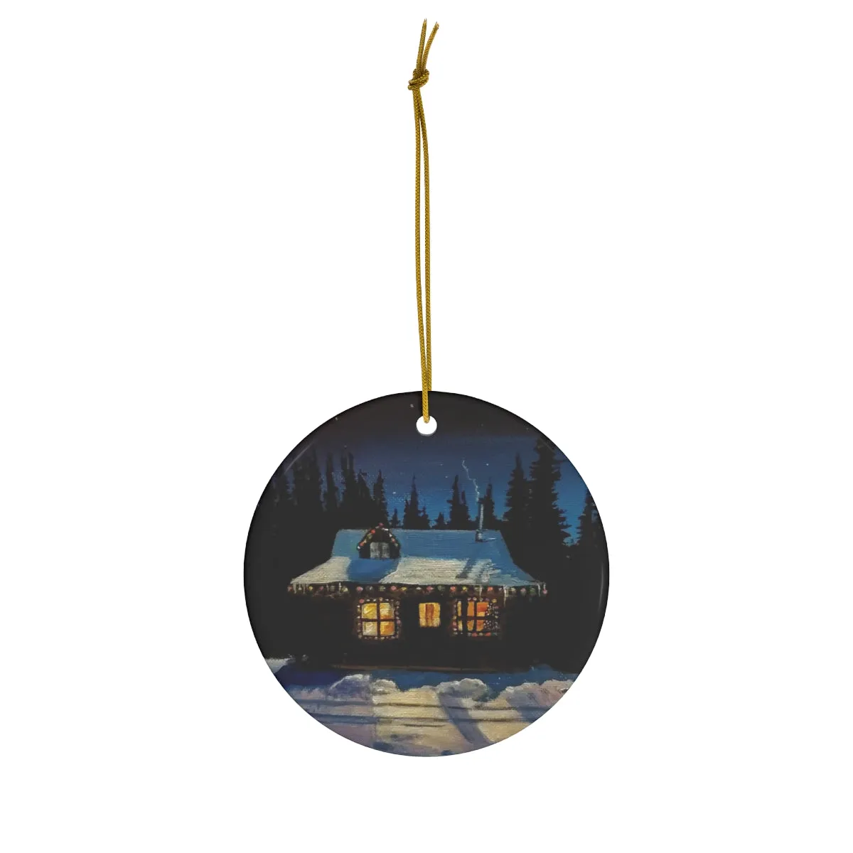 Christmas Cabin Ceramic Ornament, 4 Shapes