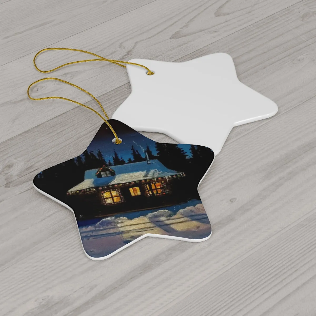 Christmas Cabin Ceramic Ornament, 4 Shapes