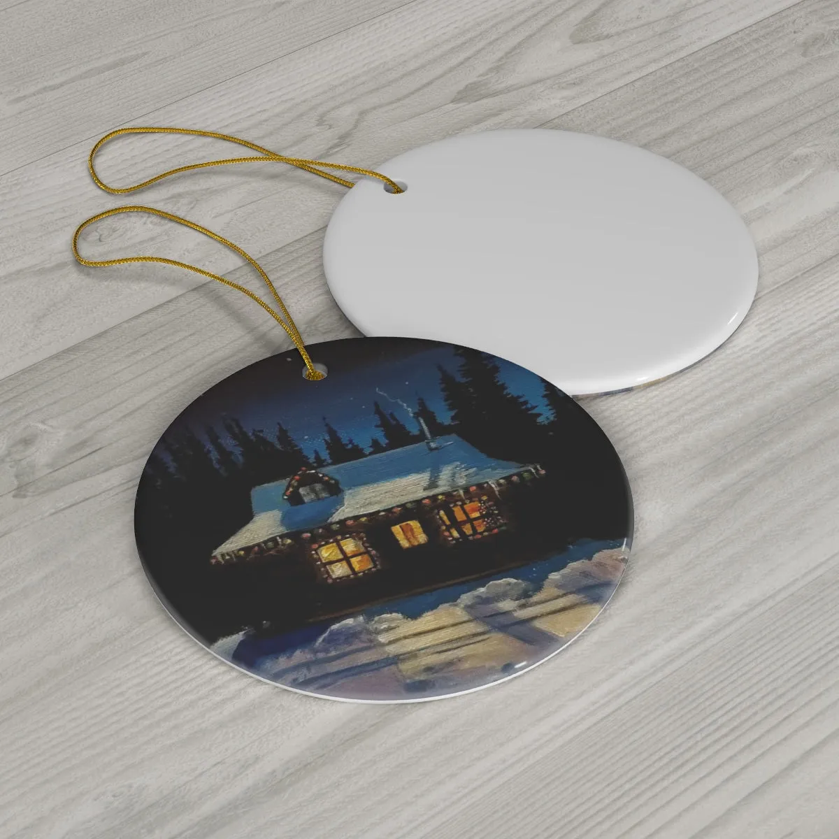 Christmas Cabin Ceramic Ornament, 4 Shapes