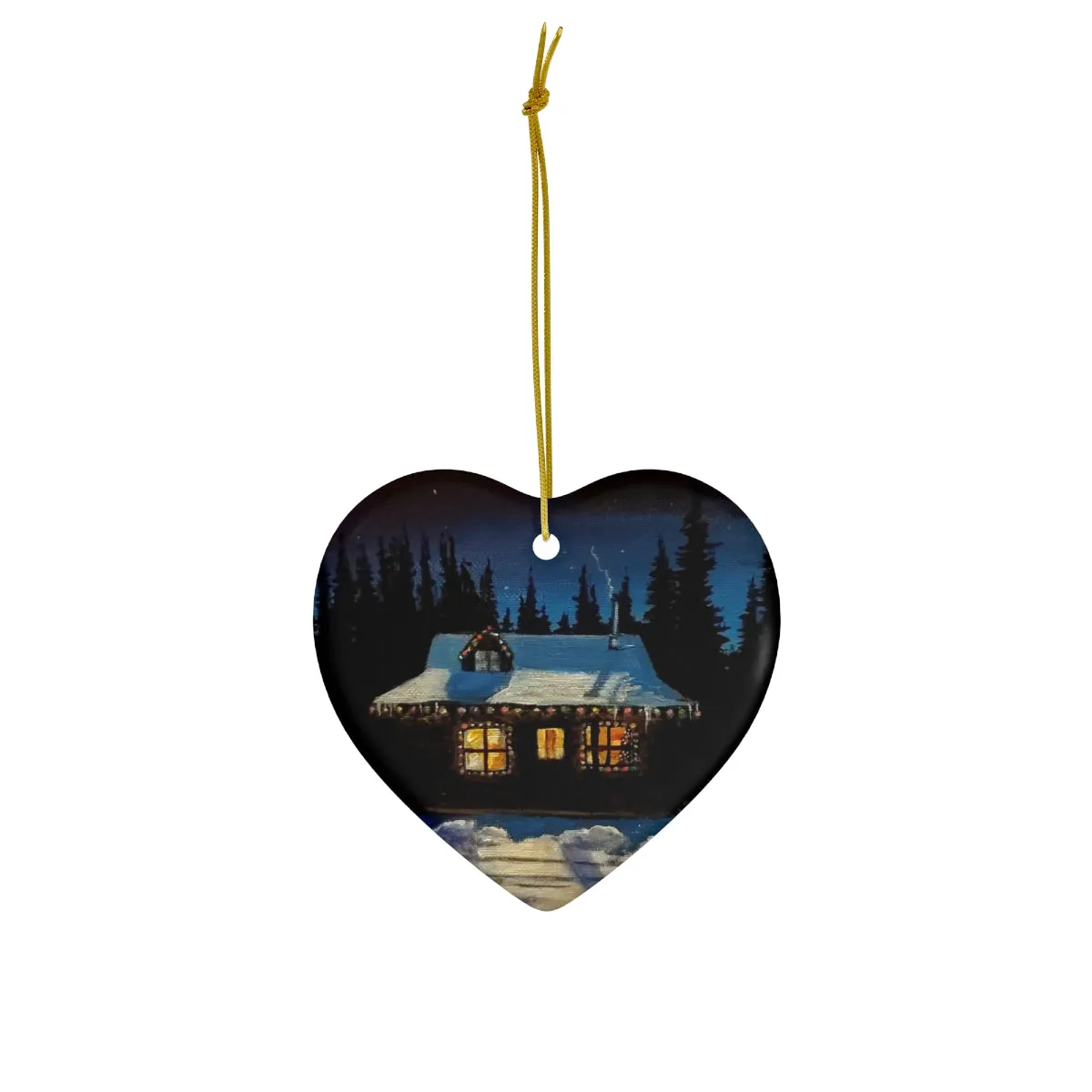 Christmas Cabin Ceramic Ornament, 4 Shapes