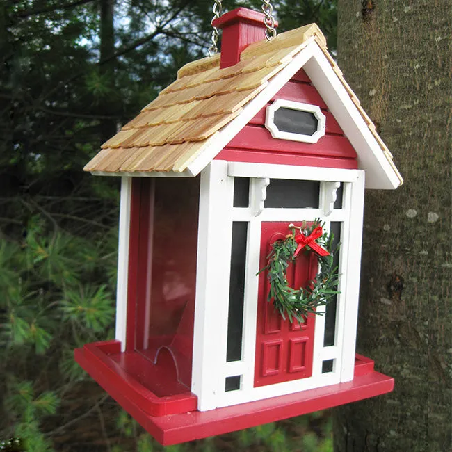 Christmas Cottage Red Bird Feeder